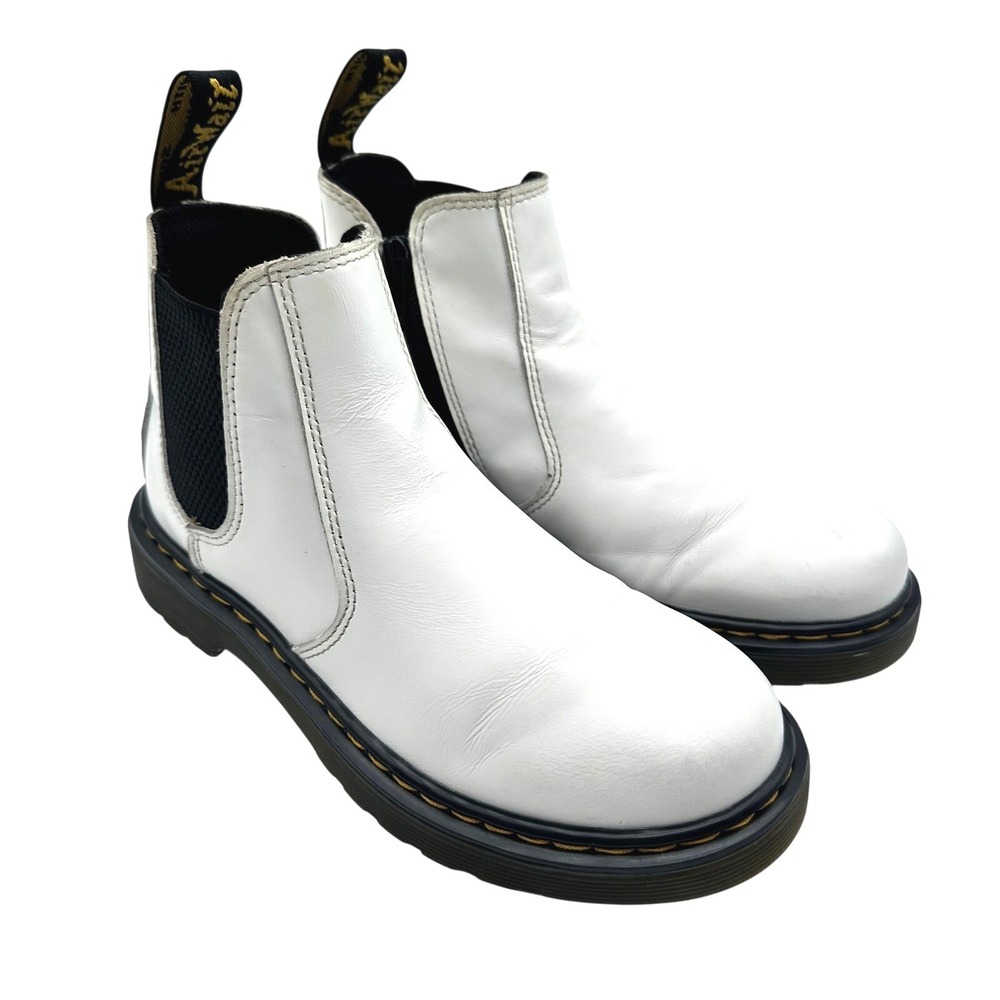 Dr. Martens 2976 J Kids White Leather Chelsea Boots Side Zip US 2 UK 1 EU 33